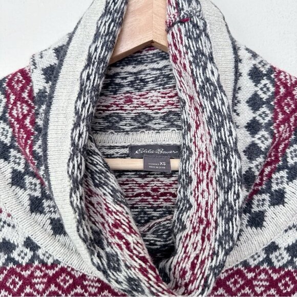 Eddie Bauer Womens Xsmall Fair Isle Nordic Cowl Neck Wool Blend Pullover Sweater - Picture 9 of 13